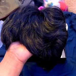 Synthetic black pixie cute low bang wig